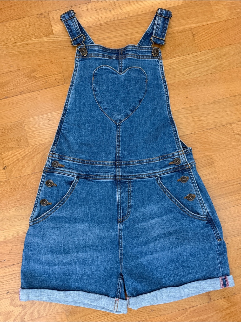 Mini Boden Blue Denim Heart Front Short Overalls 11-12 year olds